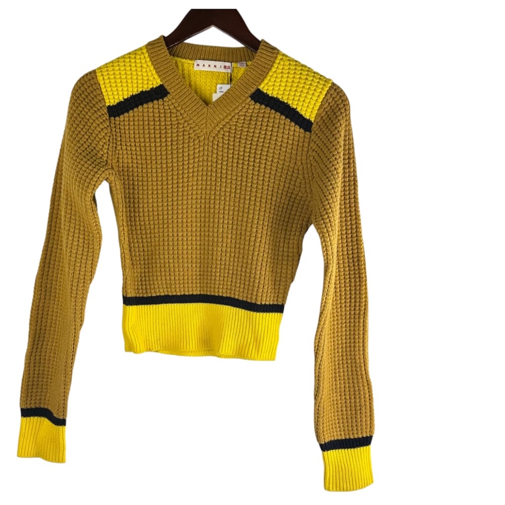 NEW Marni x Uniqlo Crop Sweater Pullover XS Yellow Gold Popcorn Knit Wool - Picture 2 of 5